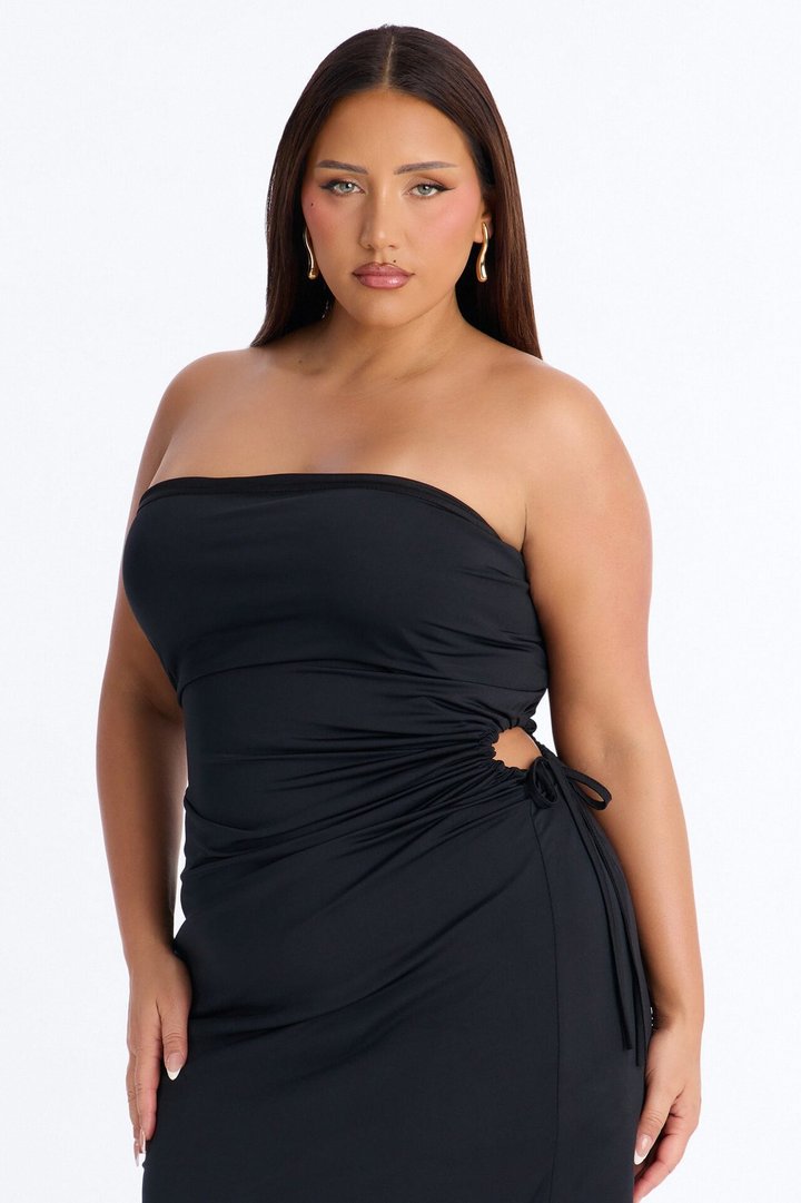 Anastasia Strapless Midi Dress - Black