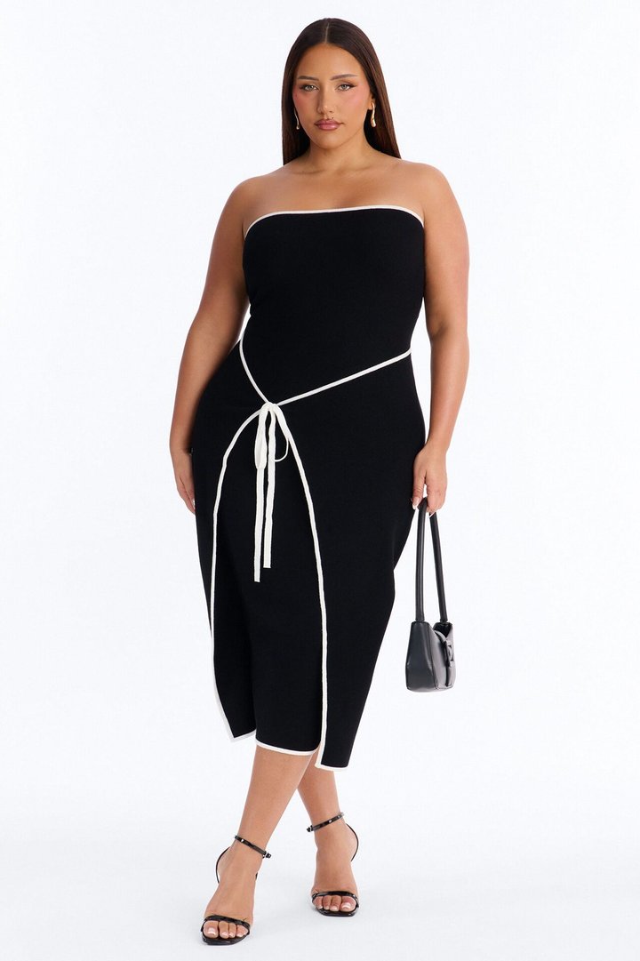 Strong Attraction Strapless Midi Dress - Black/White