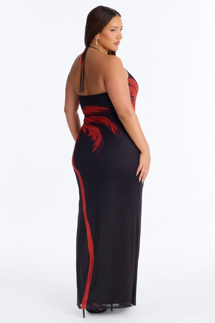 Janelle Printed Mesh Maxi Dress - Black/combo