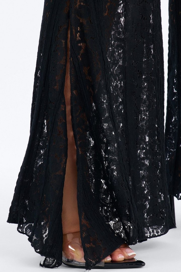 Anastasia Low Rise Lace Flare Pant - Black