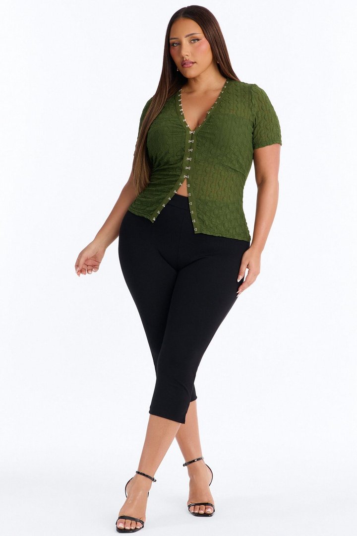Dark Dream Short Sleeve Flyaway Top - Olive