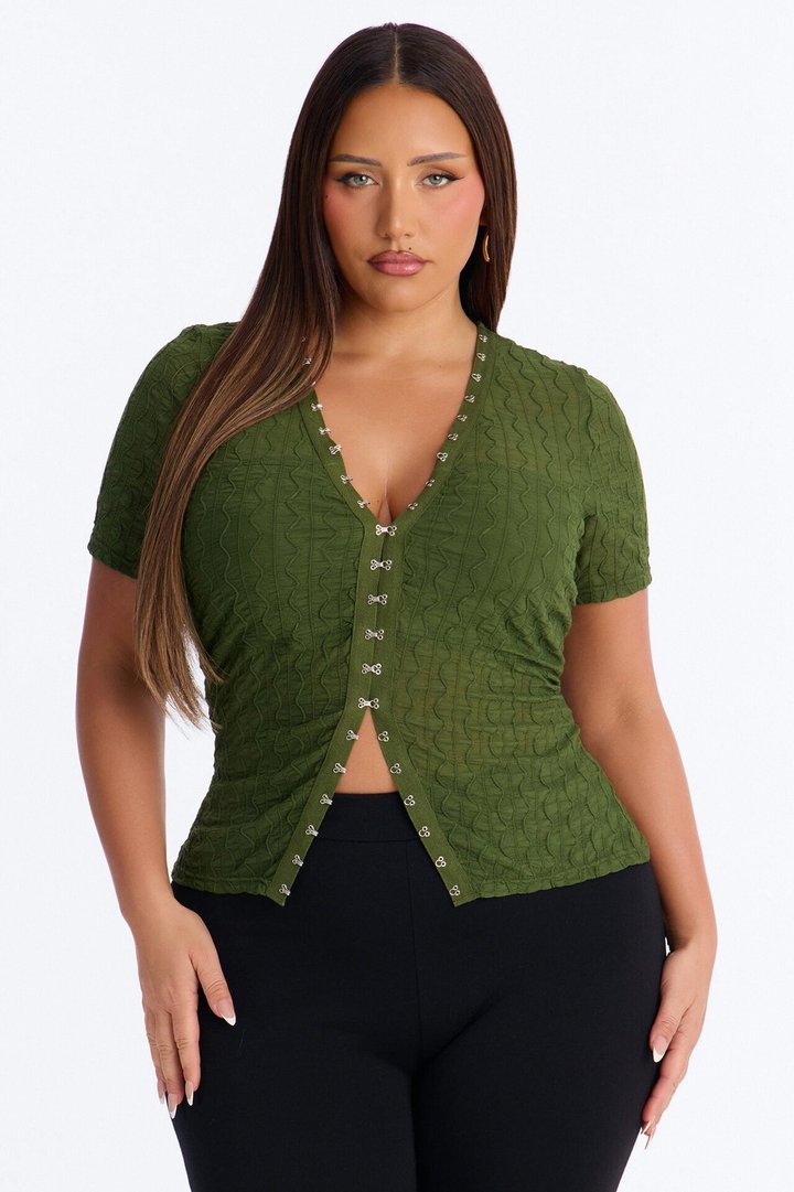 Dark Dream Short Sleeve Flyaway Top - Olive