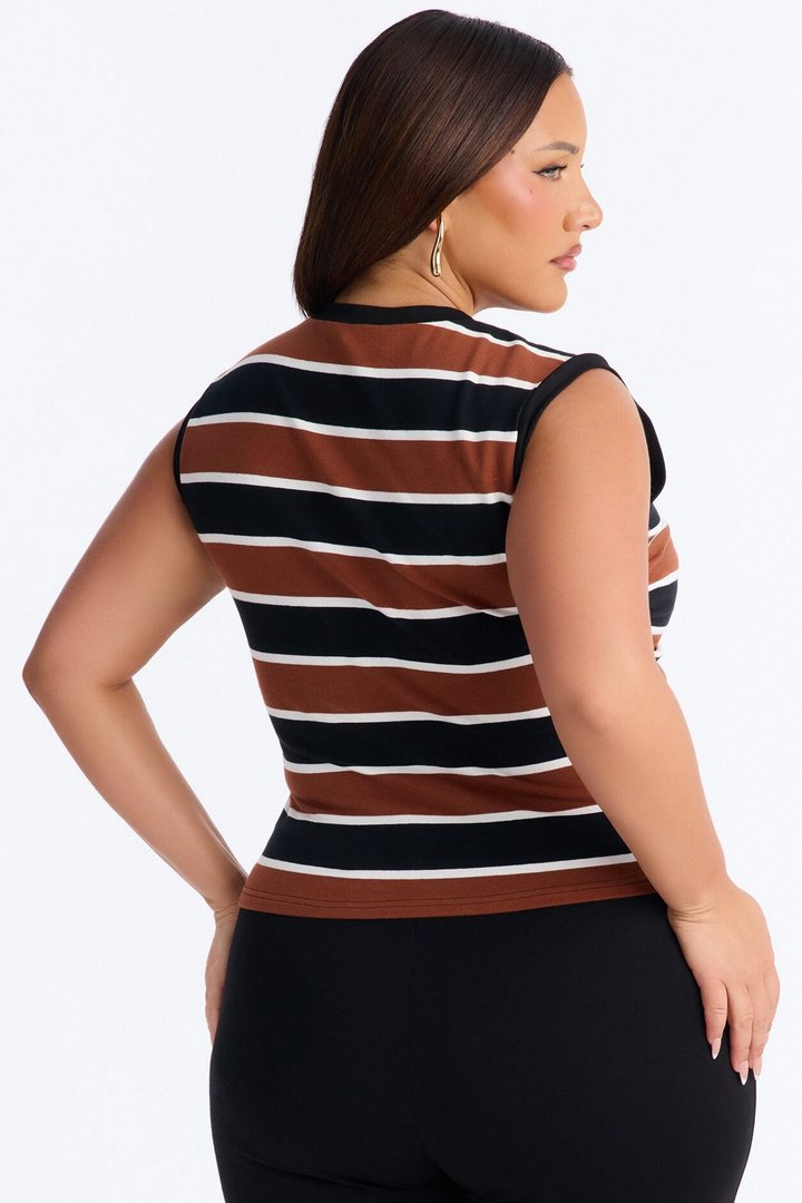 Jackie Striped Sleeveless Twist T-Shirt - Mocha/combo