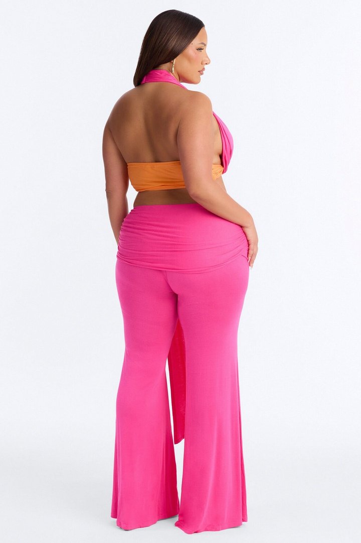 Avery Ruched Waist Pant Set - Hot Pink/combo
