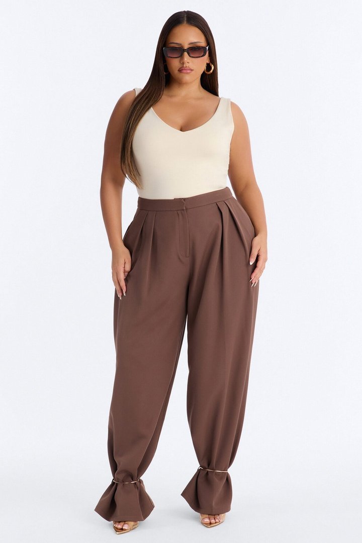 Alex Metal Cuffed Jewellery Straight Leg Trouser - Brown