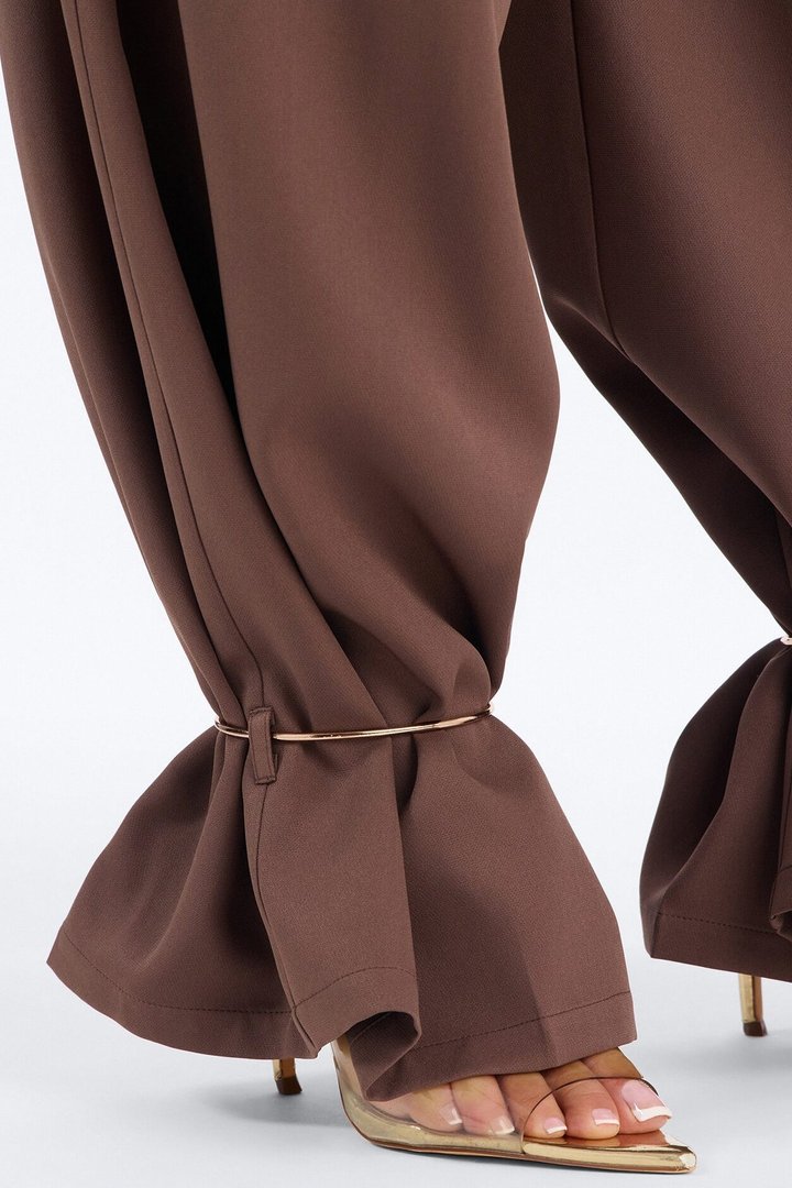 Alex Metal Cuffed Jewellery Straight Leg Trouser - Brown