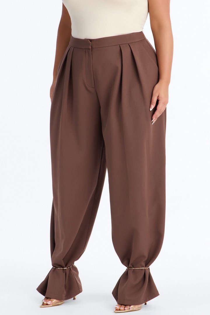Alex Metal Cuffed Jewellery Straight Leg Trouser - Brown