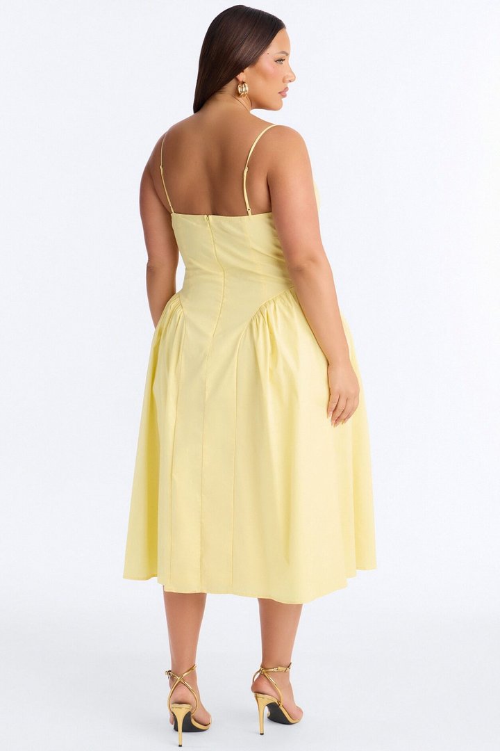 Whitney Pleated Poplin Midi Dress - Yellow