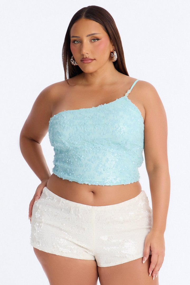 Sunny Sequin One Shoulder Top - Blue