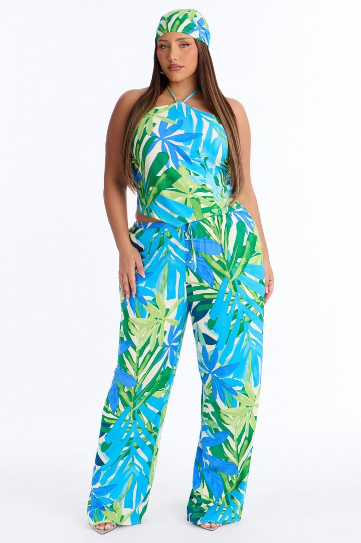Cali Floral 3 Piece Pant Set - Blue/combo