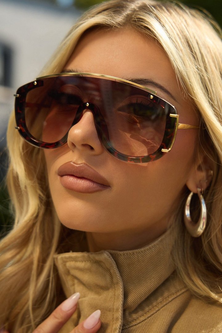 Keep Them Cute Shield Sunglasses - Tortoise