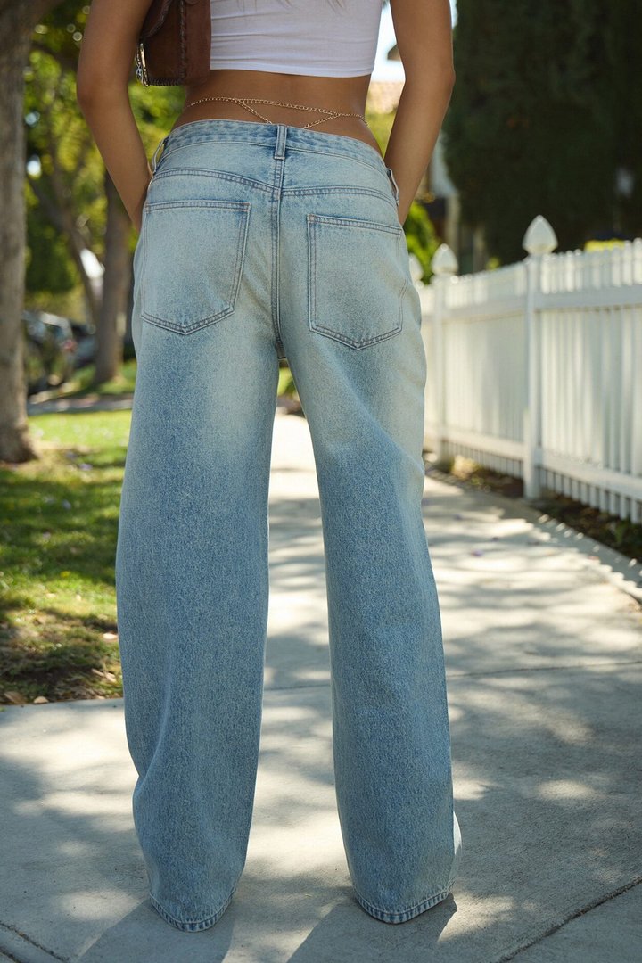 Mara Ripped Tinted Straight Leg Jeans - Light Wash