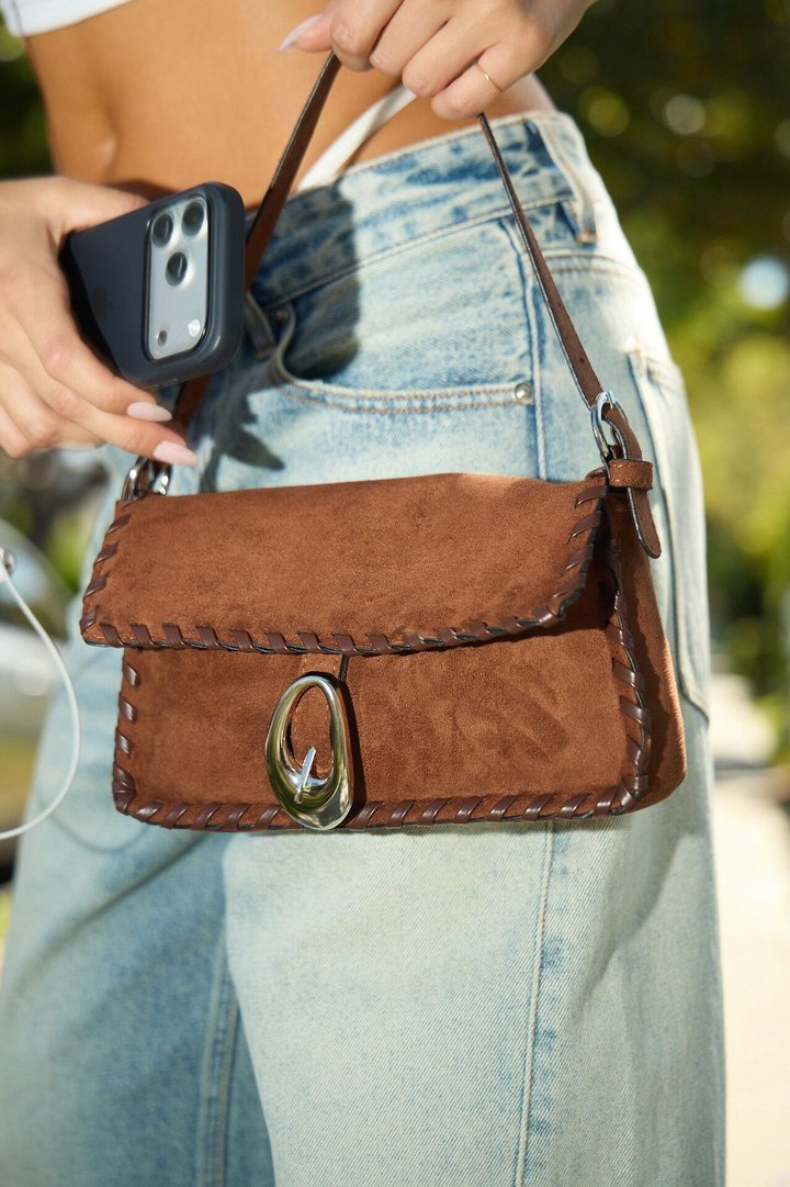 Heartbreak Ridge Faux Suede Bag - Brown