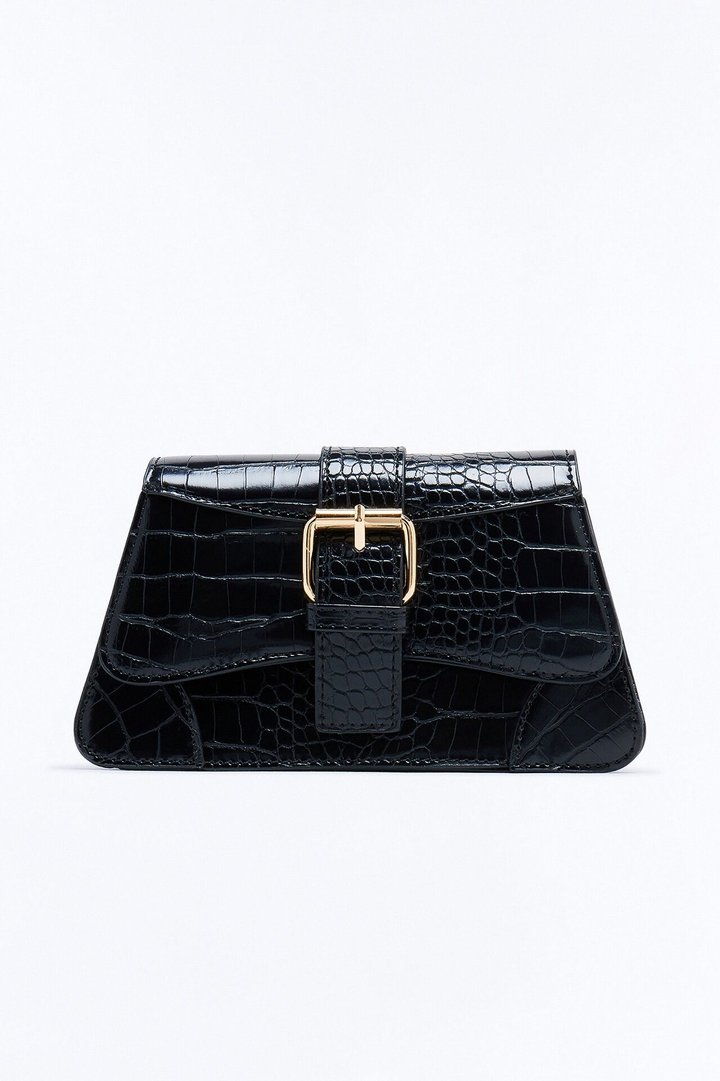 Lights Camera Faux Leather Shoulder Handbag - Black