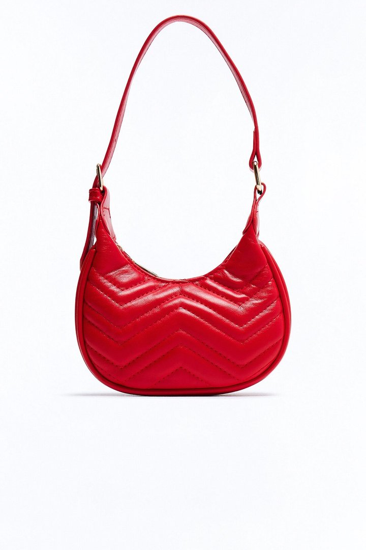 Quilted Out Mini Faux Leather Shoulder Handbag - Red
