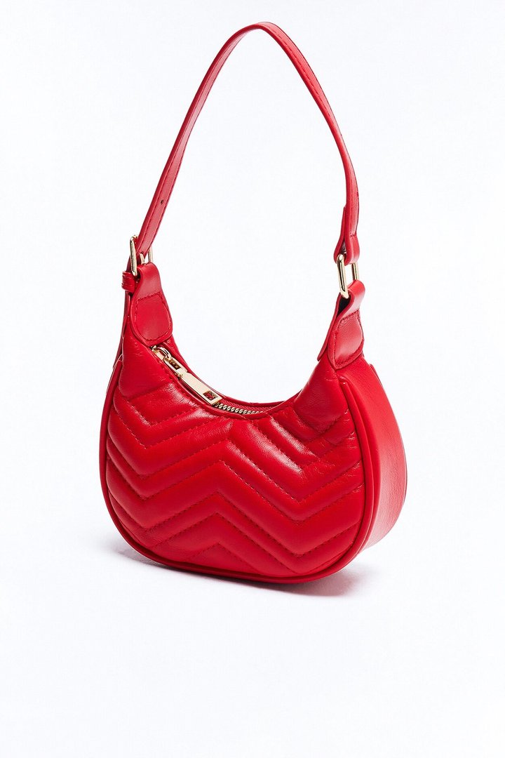 Quilted Out Mini Faux Leather Shoulder Handbag - Red