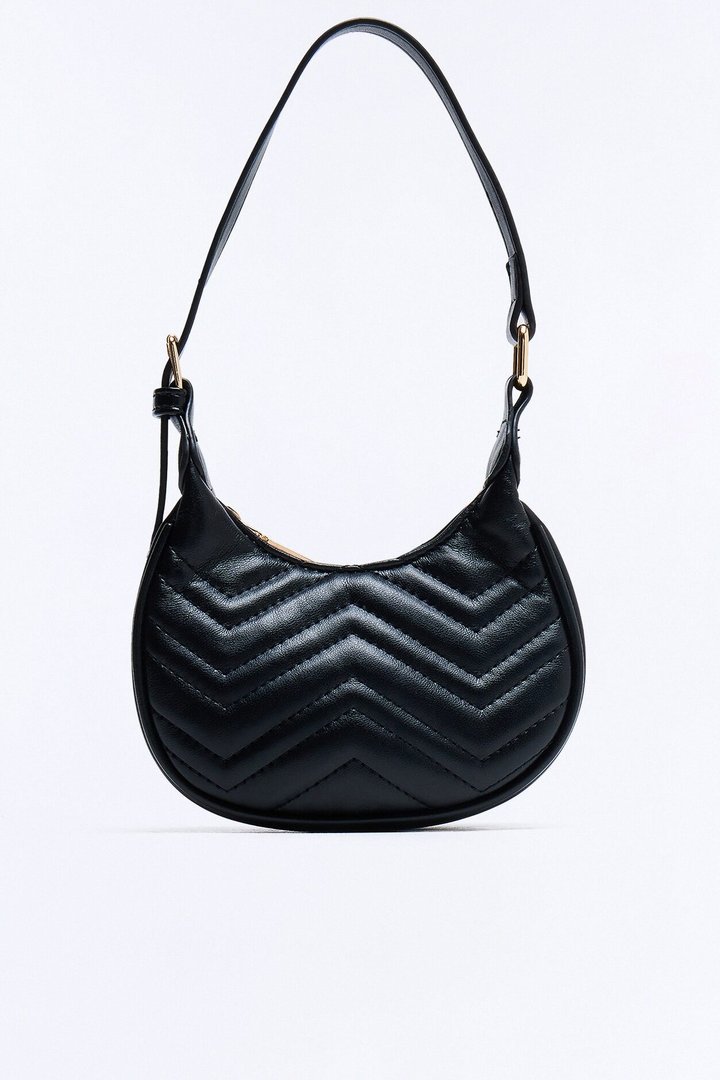 Quilted Out Mini Faux Leather Shoulder Handbag - Black