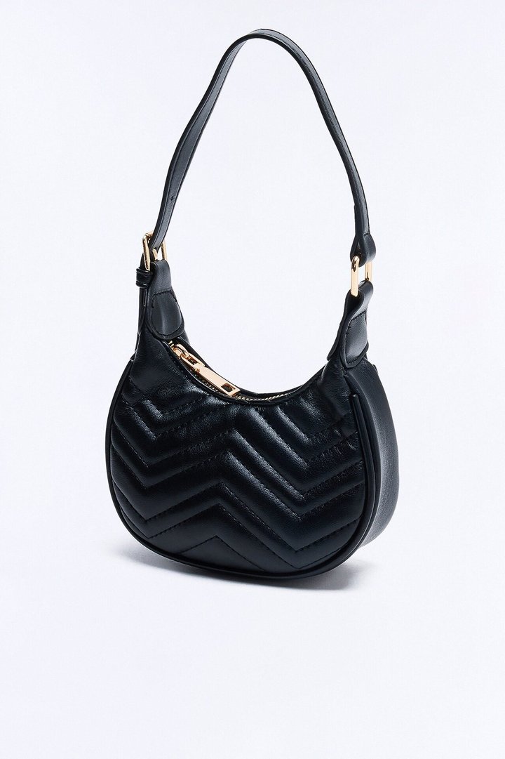 Quilted Out Mini Faux Leather Shoulder Handbag - Black