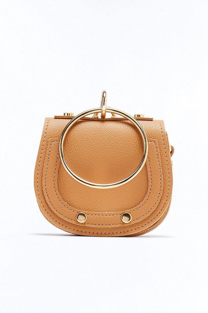 What Goes Around Mini Faux Leather Satchel Handbag - Tan