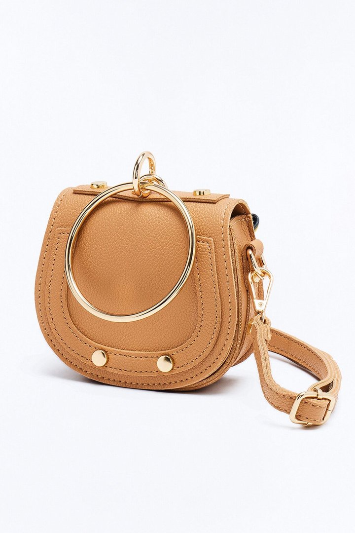 What Goes Around Mini Faux Leather Satchel Handbag - Tan