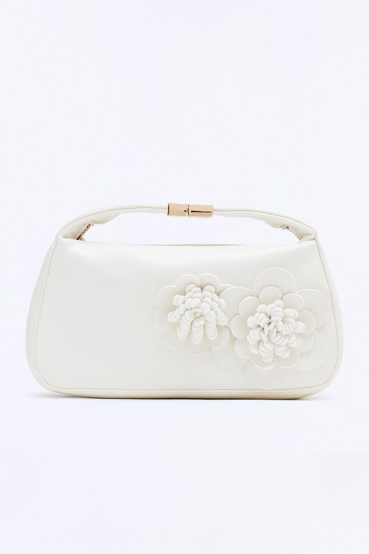 Blooming Season Faux Leather Satchel Bag - Ivory