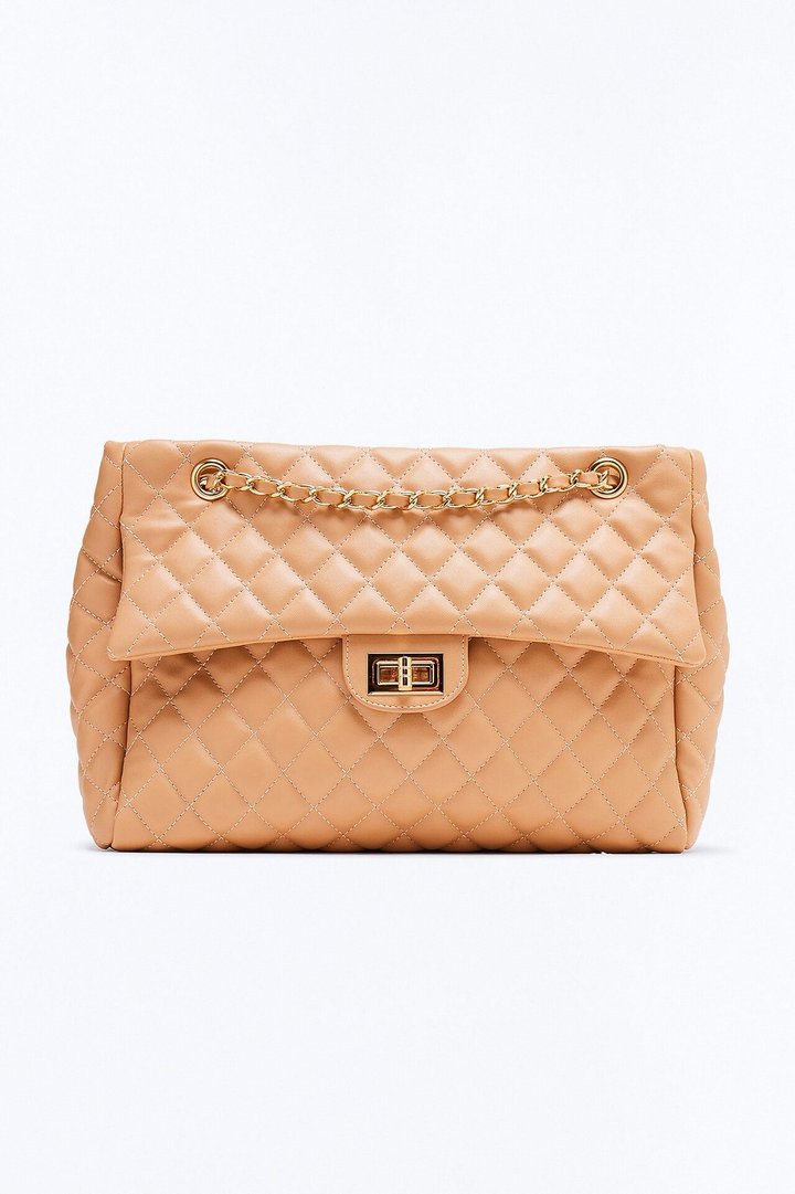 Larger Than Life Faux Leather Tote Bag - Tan