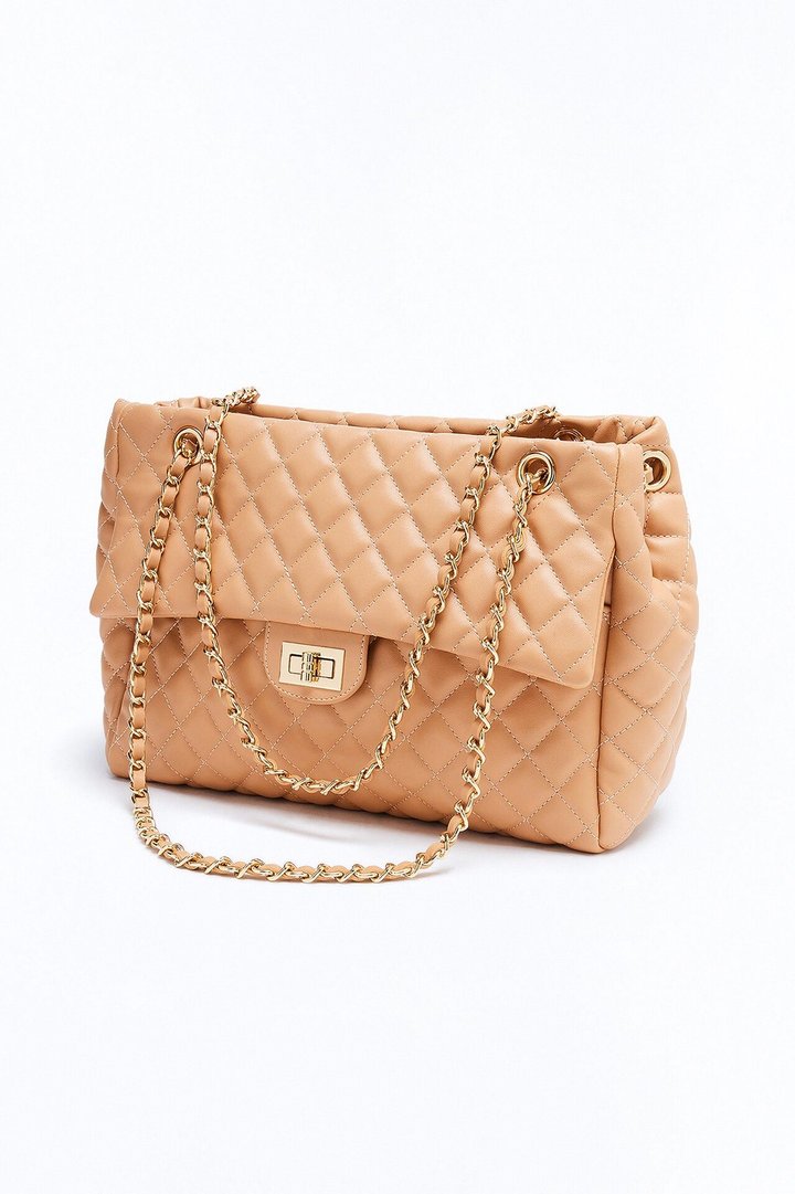 Larger Than Life Faux Leather Tote Bag - Tan