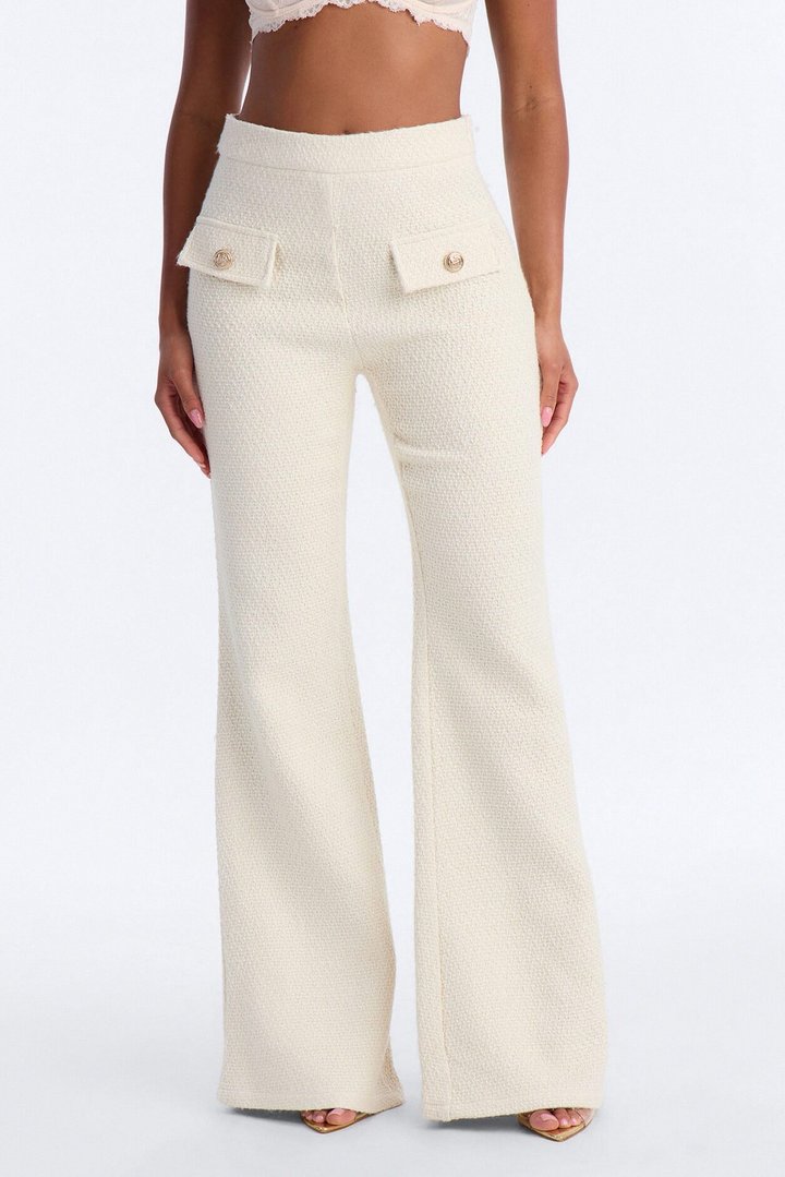 Mary Jane Wide Leg Tweed Pants - Ivory