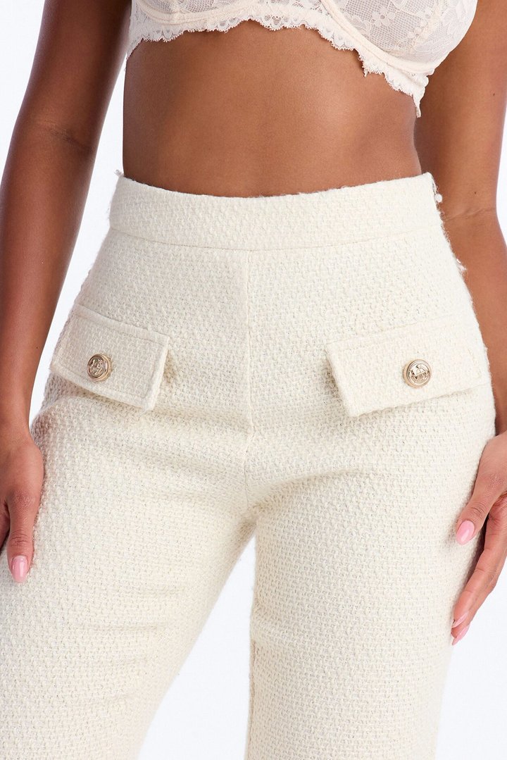 Mary Jane Wide Leg Tweed Pants - Ivory