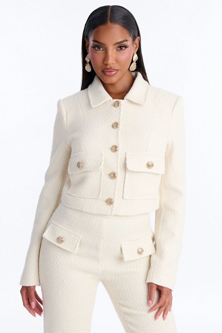 Mary Jane Cropped Tweed Coat - Ivory