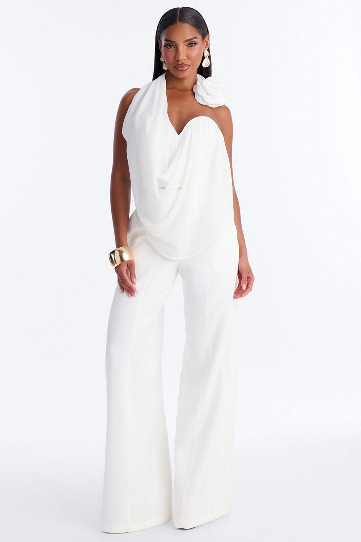 Celeste Bloom Draped Pant Set - White