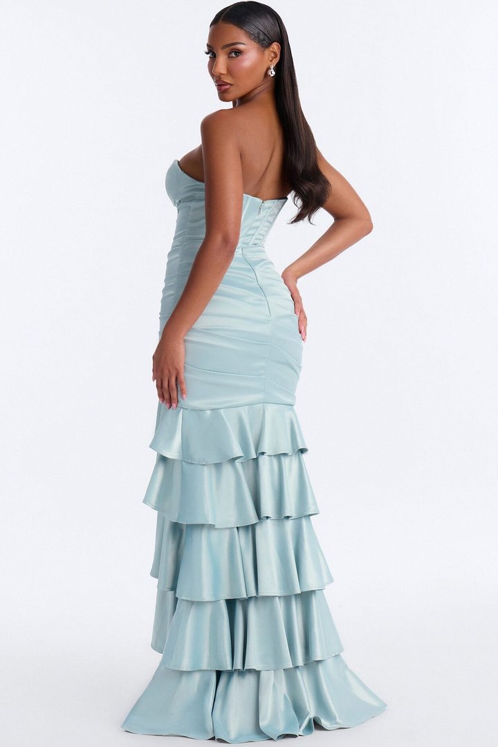 Bold Glamour Ruffle Satin Gown - Sage