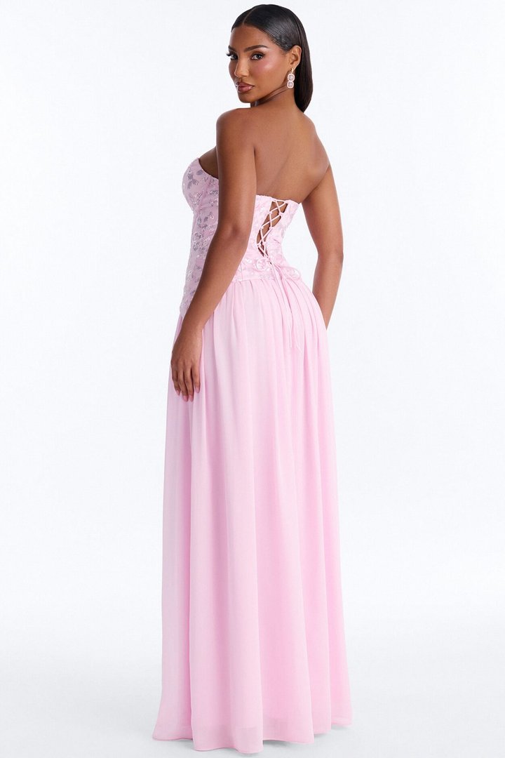 Maisie Corset Chiffon Gown - Pink