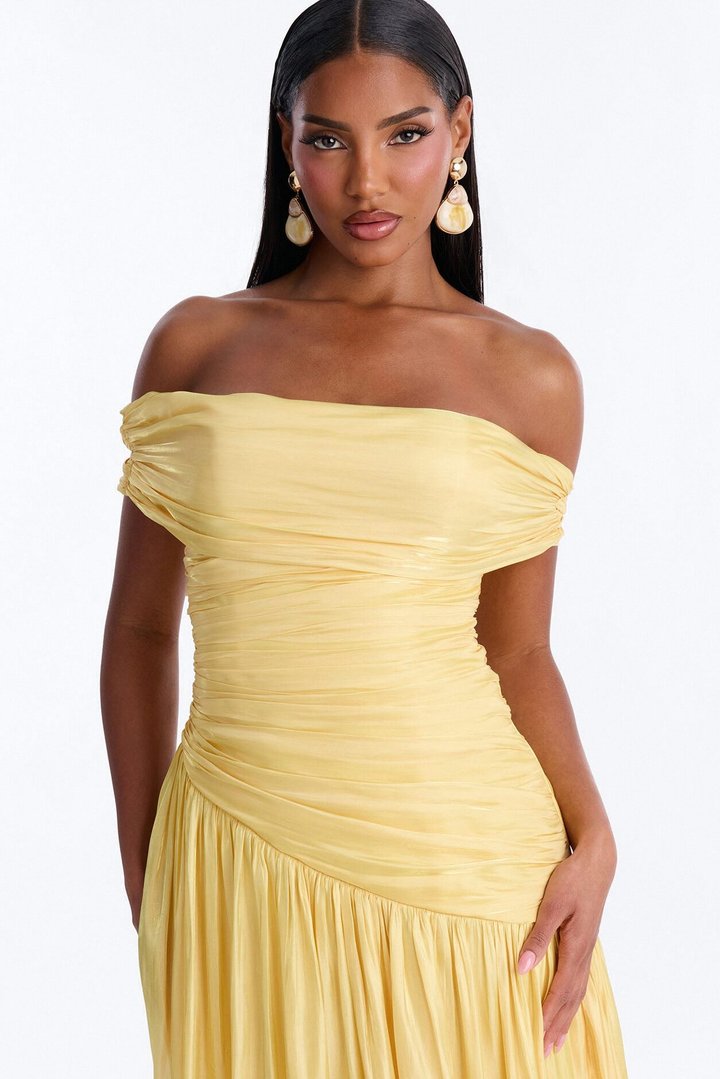 Brina Pleated Organza Gown - Yellow
