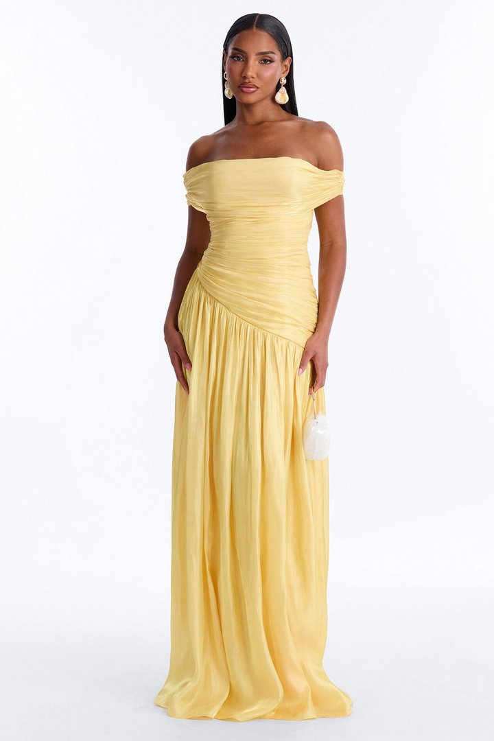 Brina Pleated Organza Gown - Yellow