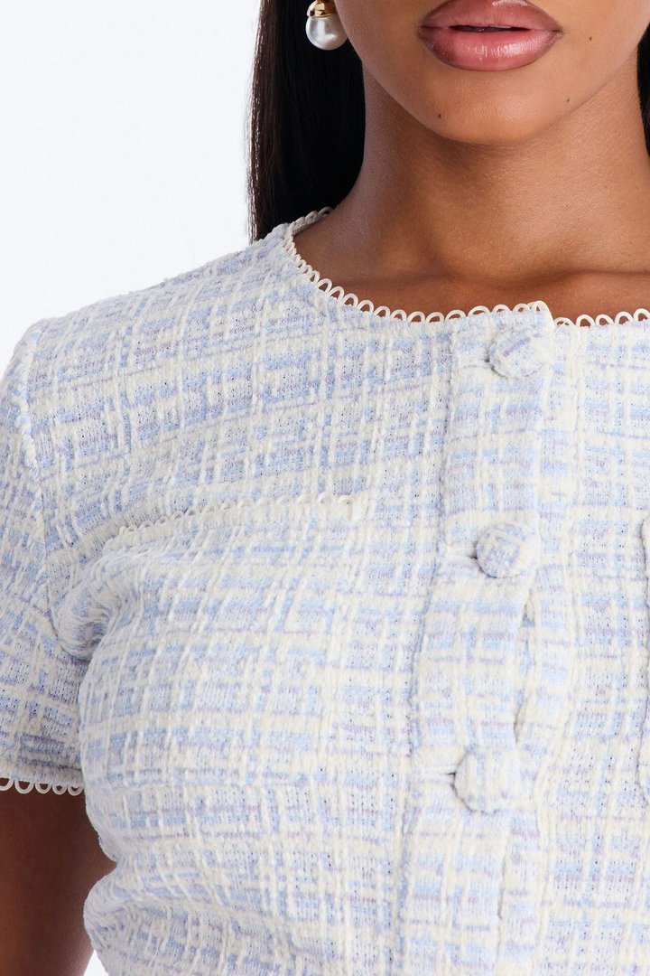 Colette Tweed Headband and Romper - Blue