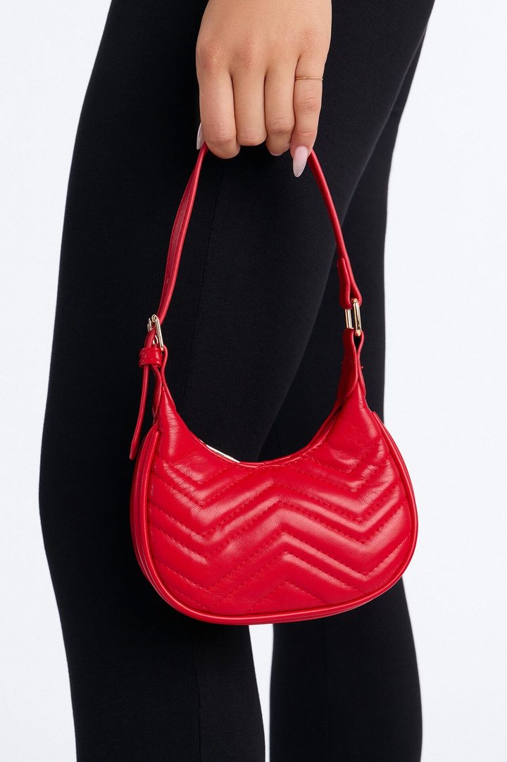 Quilted Out Mini Faux Leather Shoulder Handbag - Red