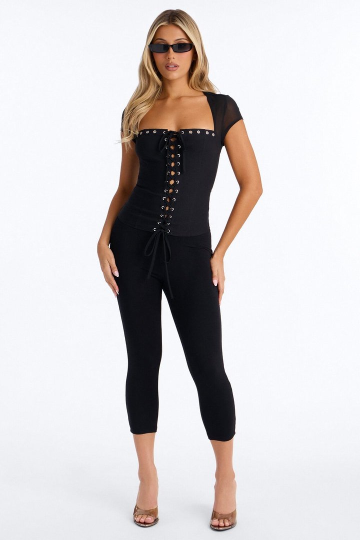 Irma Short Sleeve Corset Top - Black