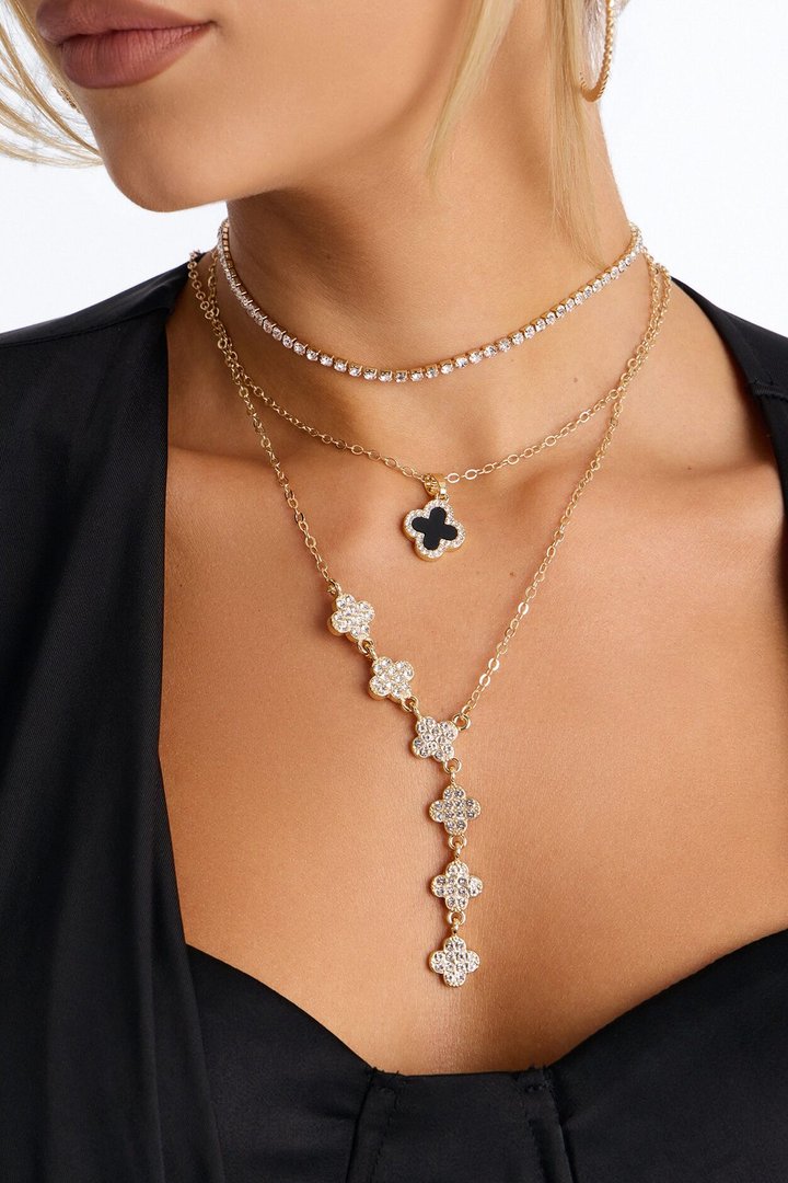 Luckiest Charms Clover Layered Necklace - Gold