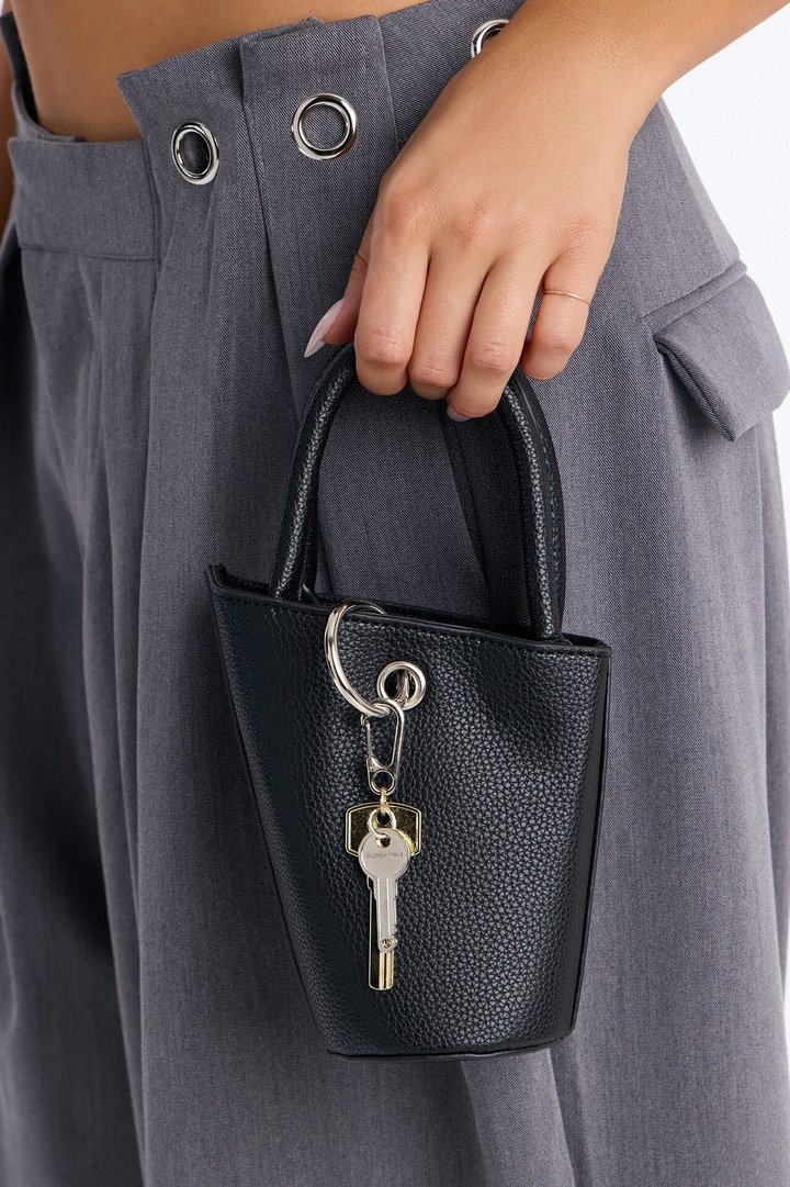 Key Character Faux Leather Satchel Handbag - Black