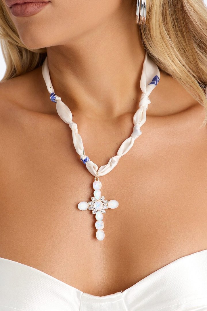 Rosemary Scarf Necklace - White/Gold