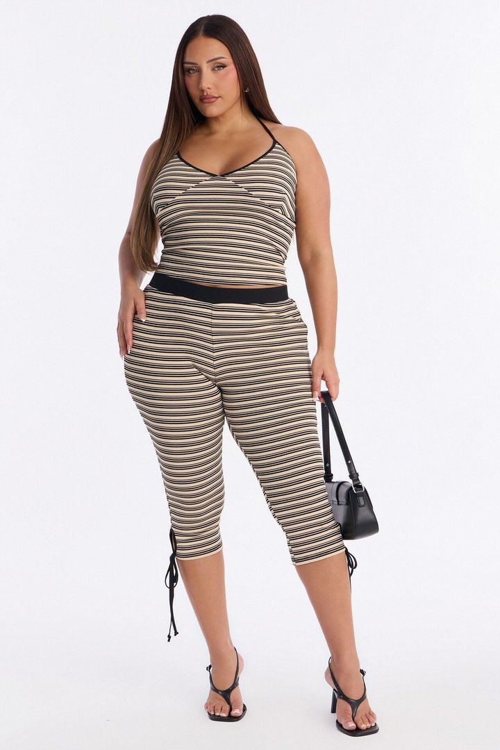 Tiana Halter Striped Capri Set - Cream/combo