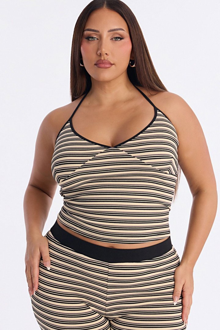 Tiana Halter Striped Capri Set - Cream/combo