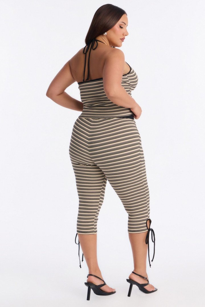 Tiana Halter Striped Capri Set - Cream/combo