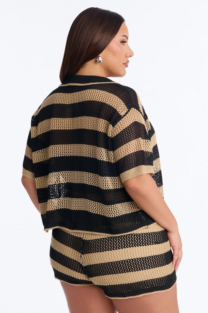 Resort Ready Striped Crochet Short Set - Black/combo