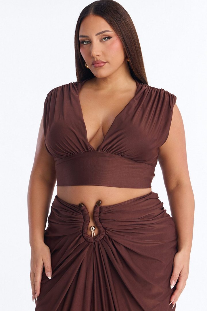 Divinely Draped Double Lined Skirt Set - Chocolate