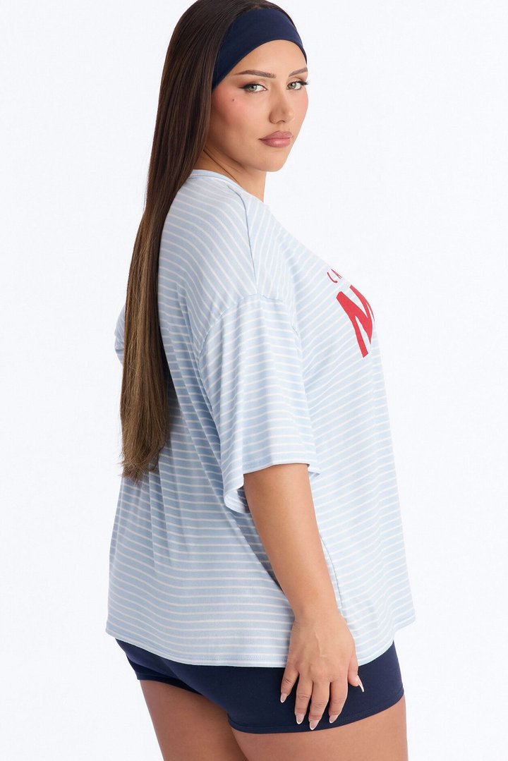 Malibu Vibe Striped 3 Piece Biker Short Set - Blue/combo