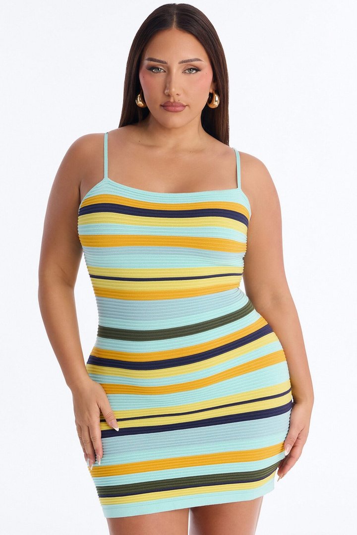 Sydney Striped Textured Mini Dress - Blue/combo