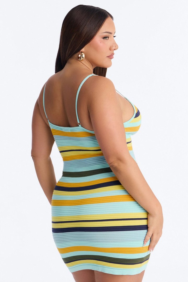 Sydney Striped Textured Mini Dress - Blue/combo