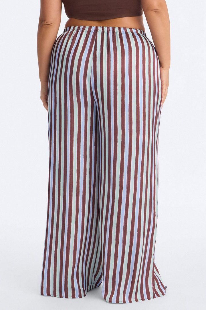 Vienna Mid Rise Satin Wide Leg Pant - Blue/combo